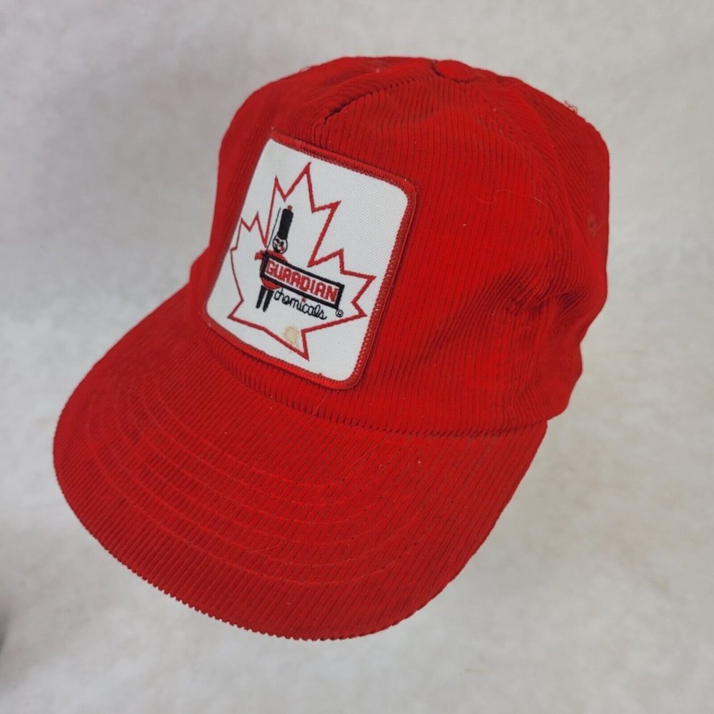 Guardians Chemicals Hat Snapback Baseball Vtg 80s Cap red corduroy Dad Trucker